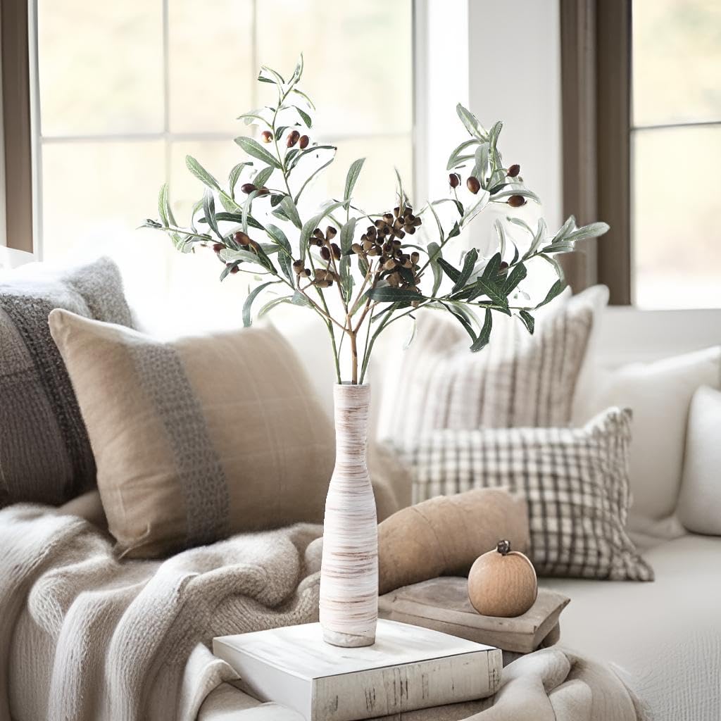 ALMA 16" Tall Floor Vase for Pampas Grass,White Brown Ceramic Centerpiece for Dresser, Skinny Pampas Grass Vessel for Floor, Entryway Table, Fireplace Decor