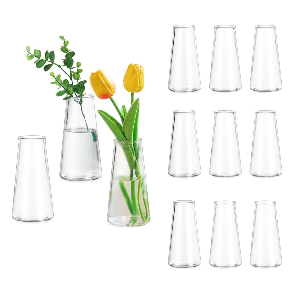 Glasseam Clear Flower Vases for Centerpieces: Modern Glass Vase Set of 12 for Wedding Party Centerpiece Home Table Decor 5.5In Small Bud Vases for Flowers Rose Tulip Stems