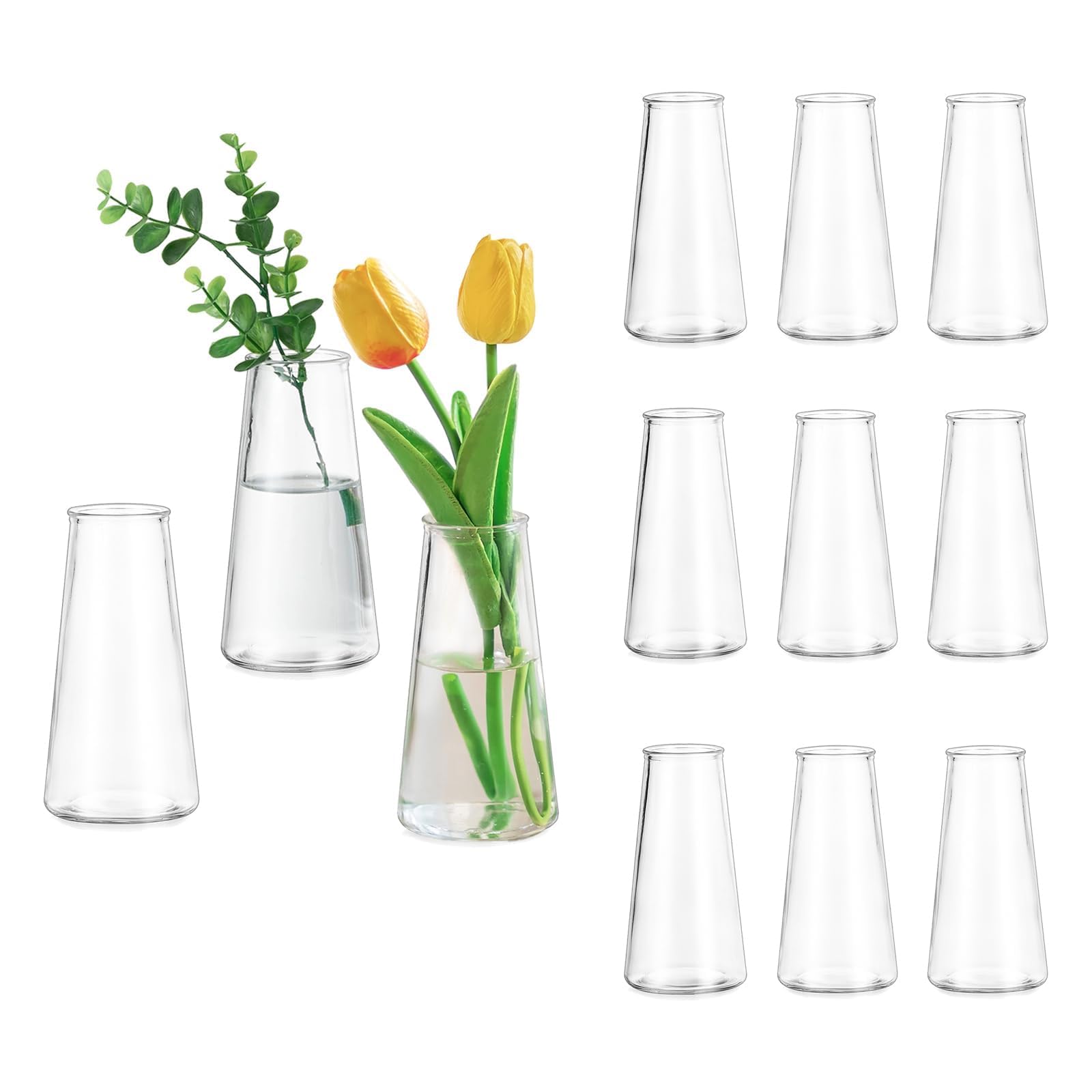 Glasseam Clear Flower Vases for Centerpieces: Modern Glass Vase Set of 12 for Wedding Party Centerpiece Home Table Decor 5.5In Small Bud Vases for Flowers Rose Tulip Stems