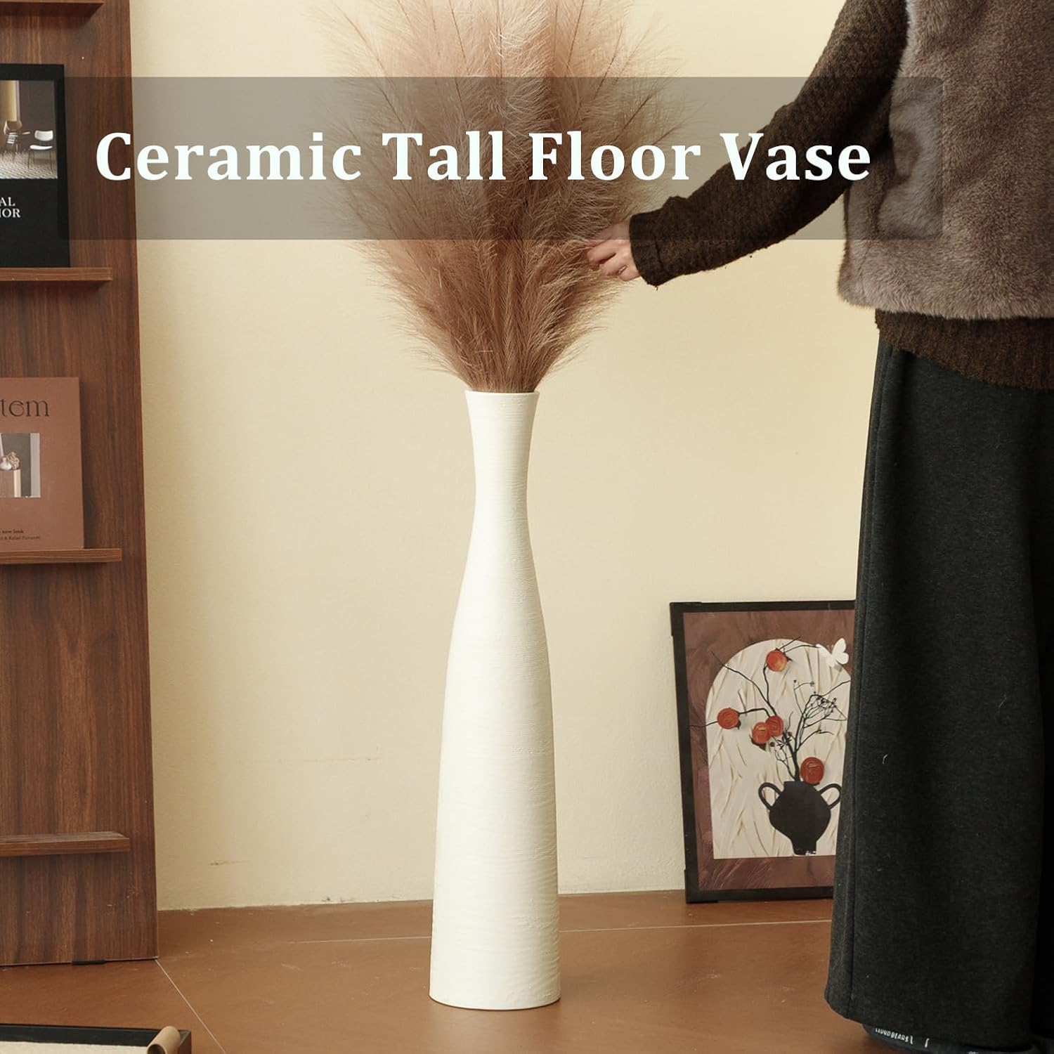 Ceramic Tall Floor Vase, 29" Tall Terracotta Large Decorative Vases for Rustic Modern Boho Home Decor, Living Room Decoration, Big Standing Vase for Pampas Grass, Flowers, Dried Flowers