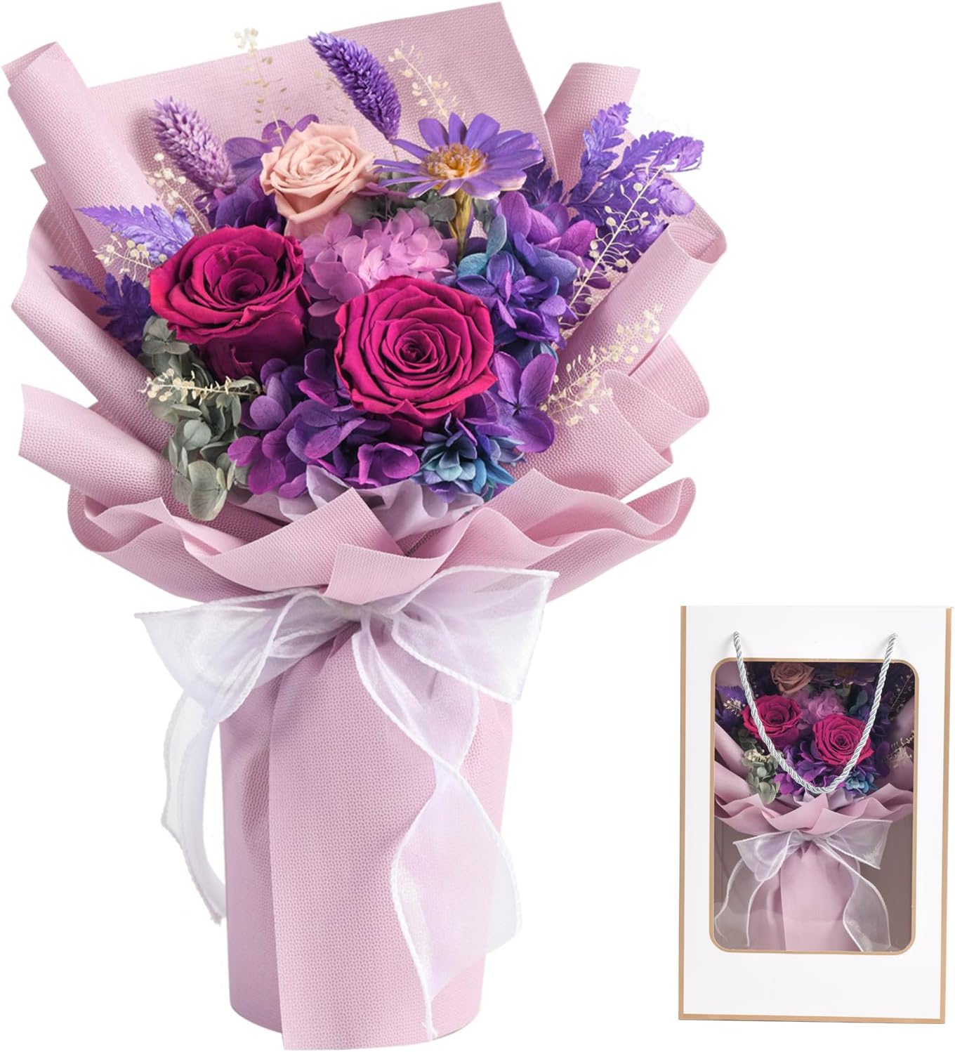 lovenfold Preserved Flowers for Delivery, Purple Rose Bouquets That Last 1-3 Years, Birthday Flowers Gifts for Women Mom Grandma Wife Friends