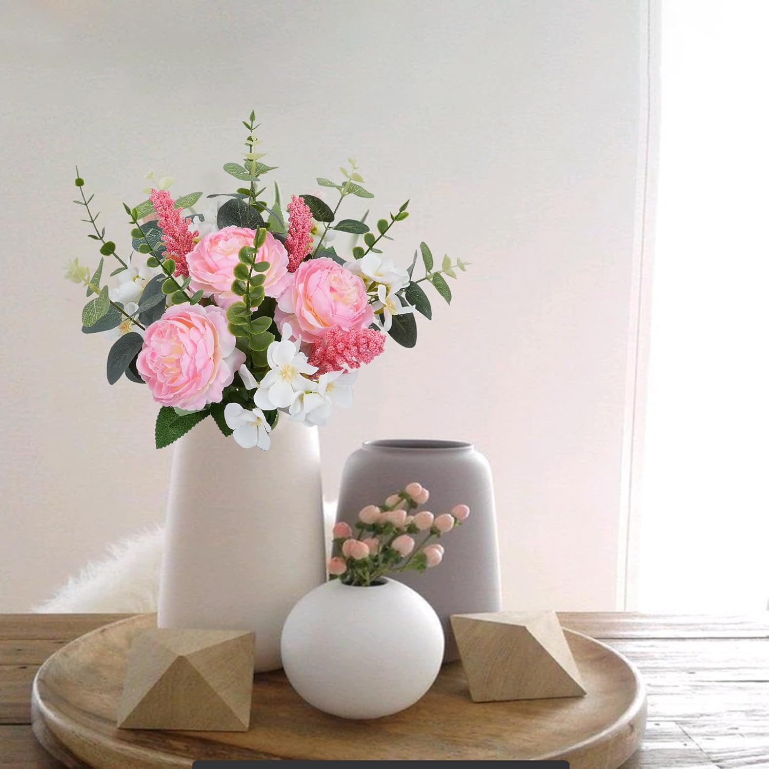Artificial Silk Flowers Artificial Flowers Bouquets Pink Florals Arrangements Faux Peony Faux Flower Stems for Spring Wedding Bride Home Table Centerpiece Farmhouse Decorations (16PCS)