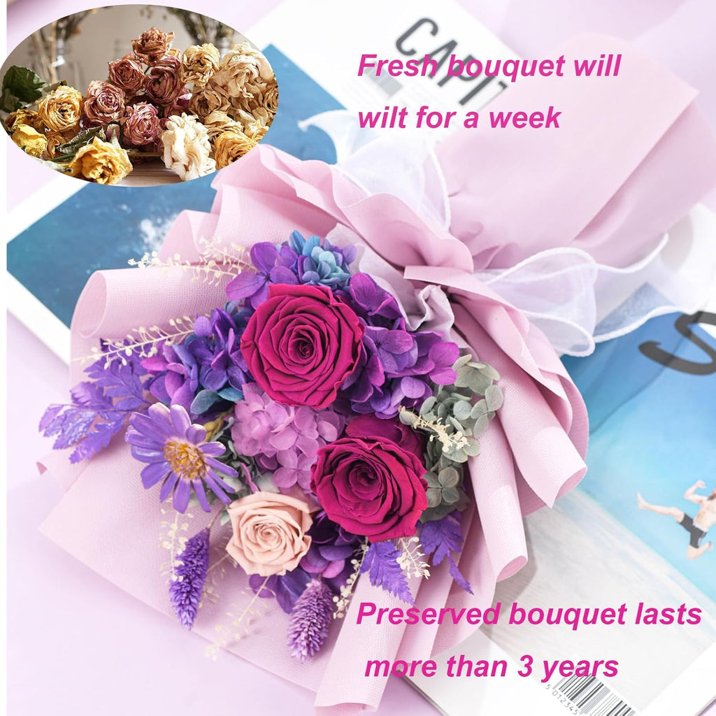 lovenfold Preserved Flowers for Delivery, Purple Rose Bouquets That Last 1-3 Years, Birthday Flowers Gifts for Women Mom Grandma Wife Friends