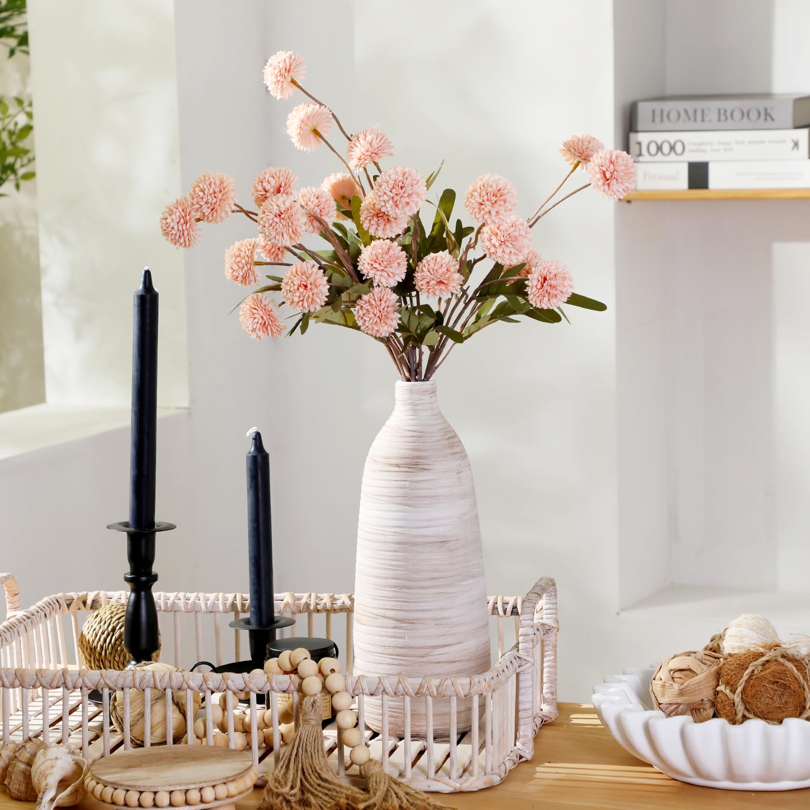ALMA 16" Tall Floor Vase for Pampas Grass,White Brown Ceramic Centerpiece for Dresser, Skinny Pampas Grass Vessel for Floor, Entryway Table, Fireplace Decor