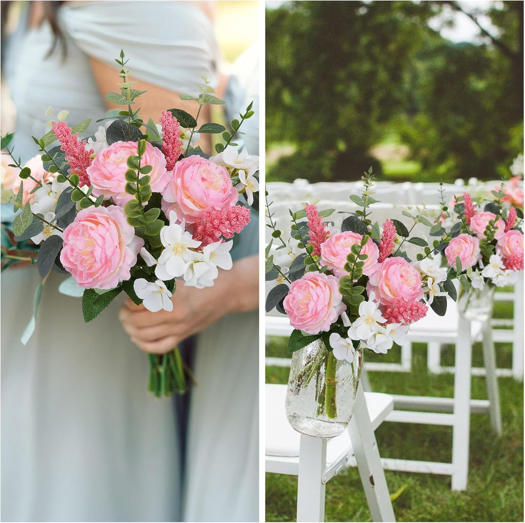 Artificial Silk Flowers Artificial Flowers Bouquets Pink Florals Arrangements Faux Peony Faux Flower Stems for Spring Wedding Bride Home Table Centerpiece Farmhouse Decorations (16PCS)
