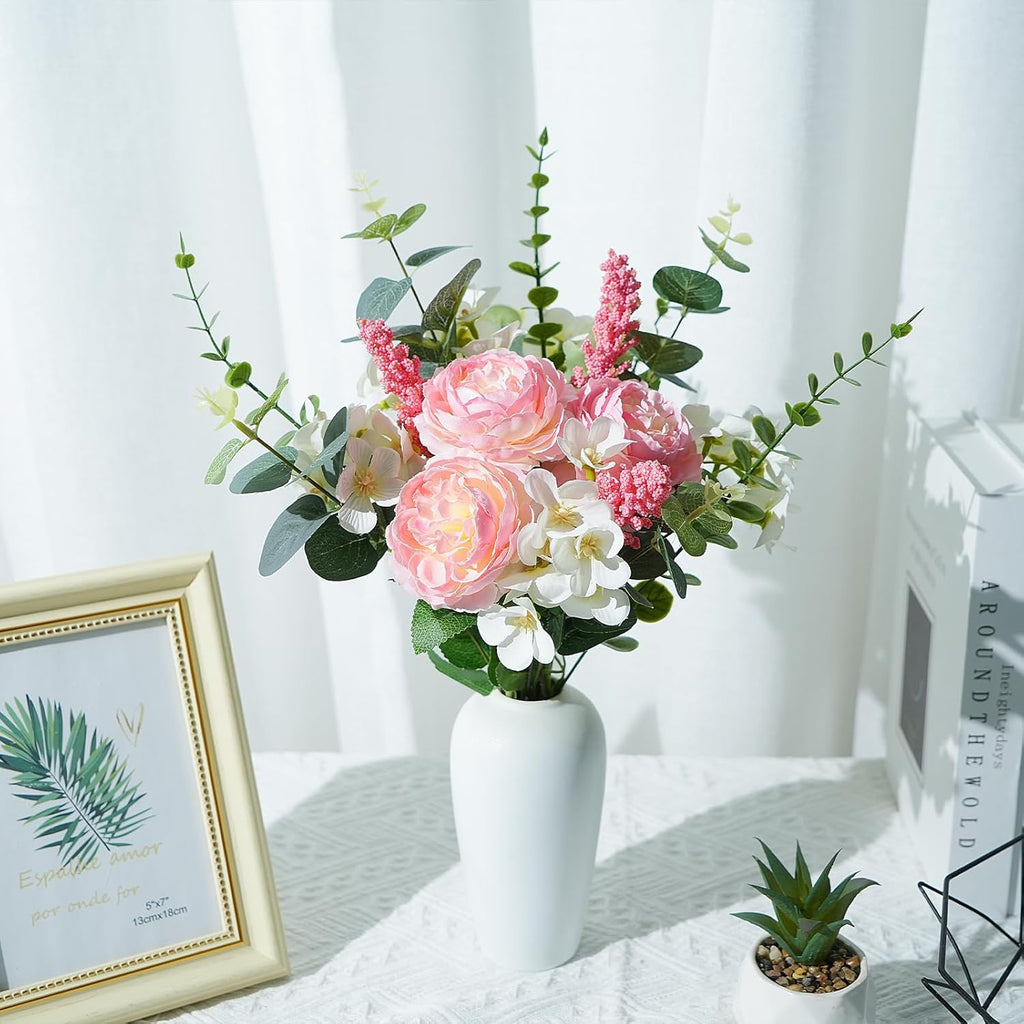 Artificial Silk Flowers Artificial Flowers Bouquets Pink Florals Arrangements Faux Peony Faux Flower Stems for Spring Wedding Bride Home Table Centerpiece Farmhouse Decorations (16PCS)