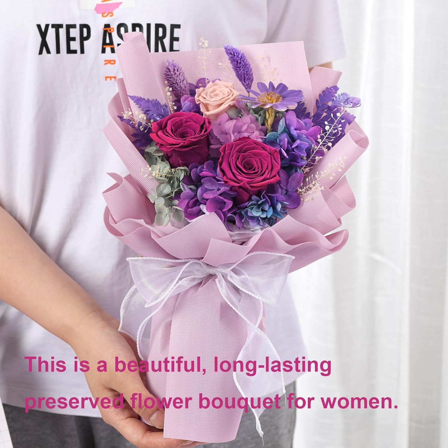 lovenfold Preserved Flowers for Delivery, Purple Rose Bouquets That Last 1-3 Years, Birthday Flowers Gifts for Women Mom Grandma Wife Friends
