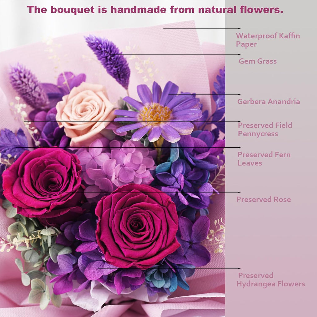 lovenfold Preserved Flowers for Delivery, Purple Rose Bouquets That Last 1-3 Years, Birthday Flowers Gifts for Women Mom Grandma Wife Friends