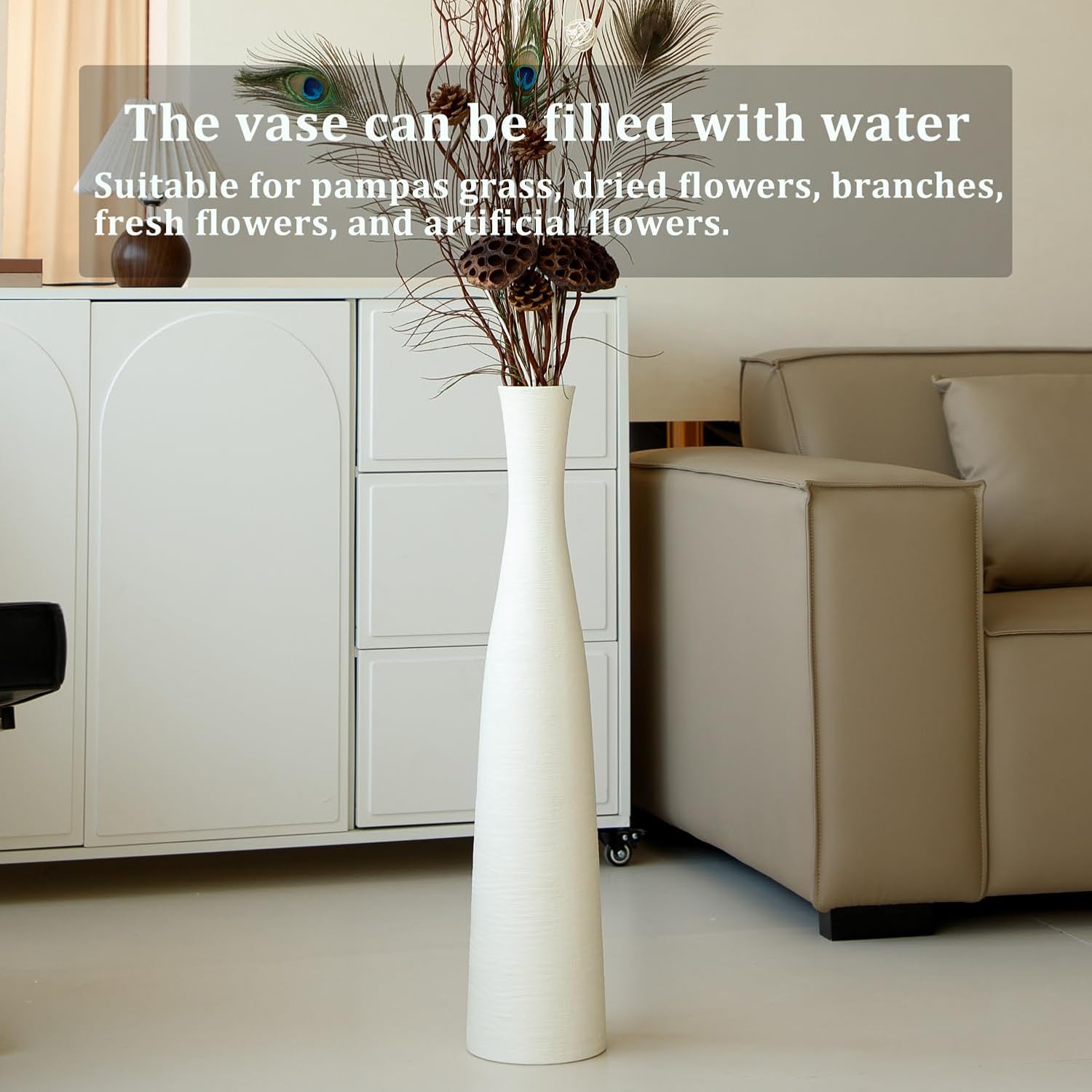 Ceramic Tall Floor Vase, 29" Tall Terracotta Large Decorative Vases for Rustic Modern Boho Home Decor, Living Room Decoration, Big Standing Vase for Pampas Grass, Flowers, Dried Flowers