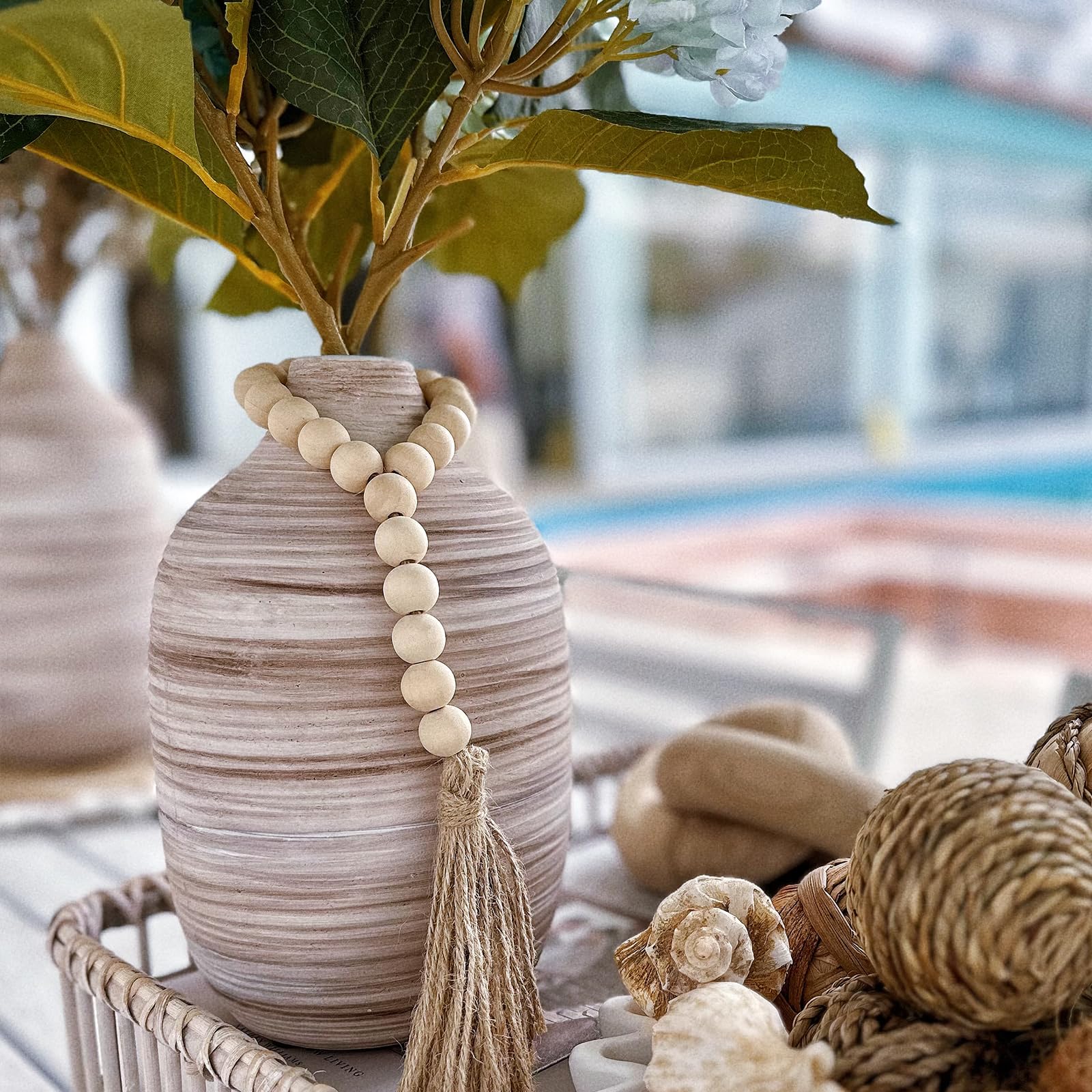 ALMA 16" Tall Floor Vase for Pampas Grass,White Brown Ceramic Centerpiece for Dresser, Skinny Pampas Grass Vessel for Floor, Entryway Table, Fireplace Decor