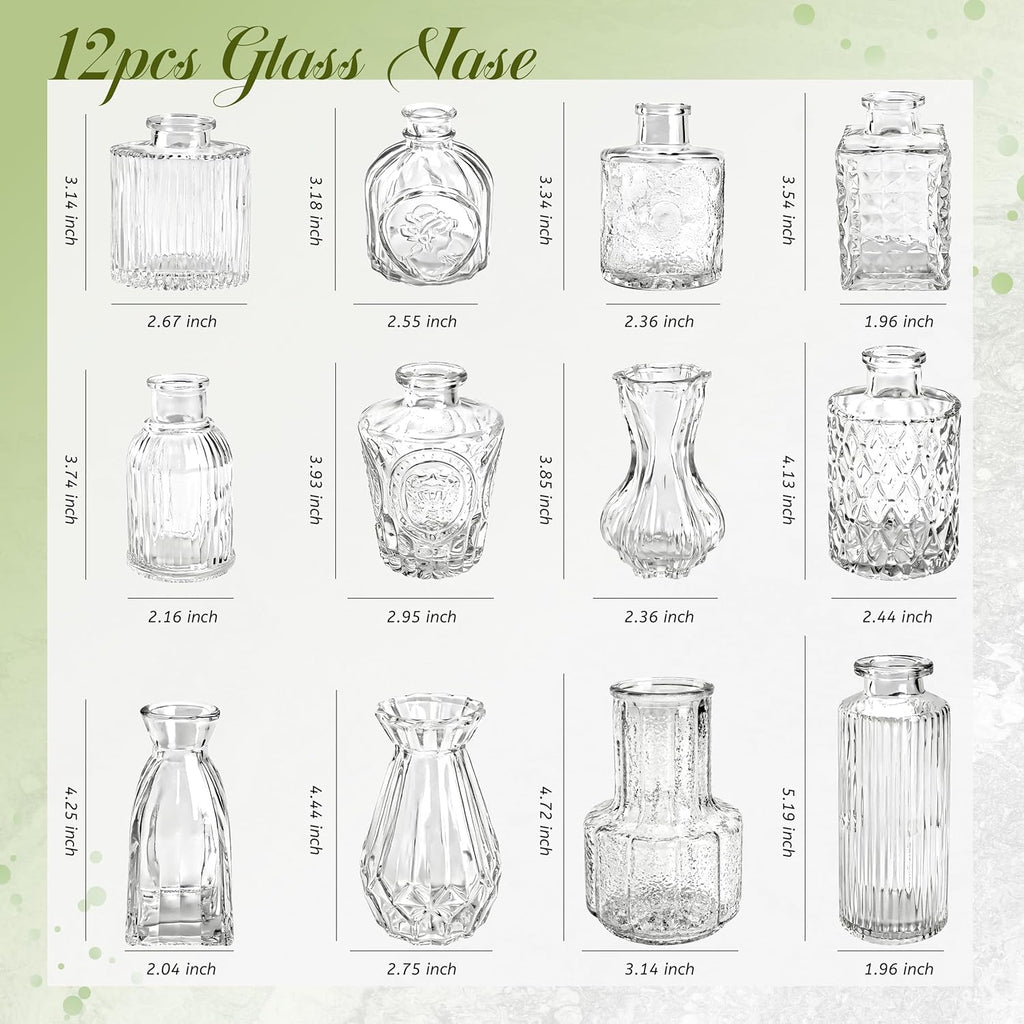 Der Rose Glass Bud Vases Set of 12, Small Bud Vases for Flowers, Rustic Wedding Centerpieces and Home Decor