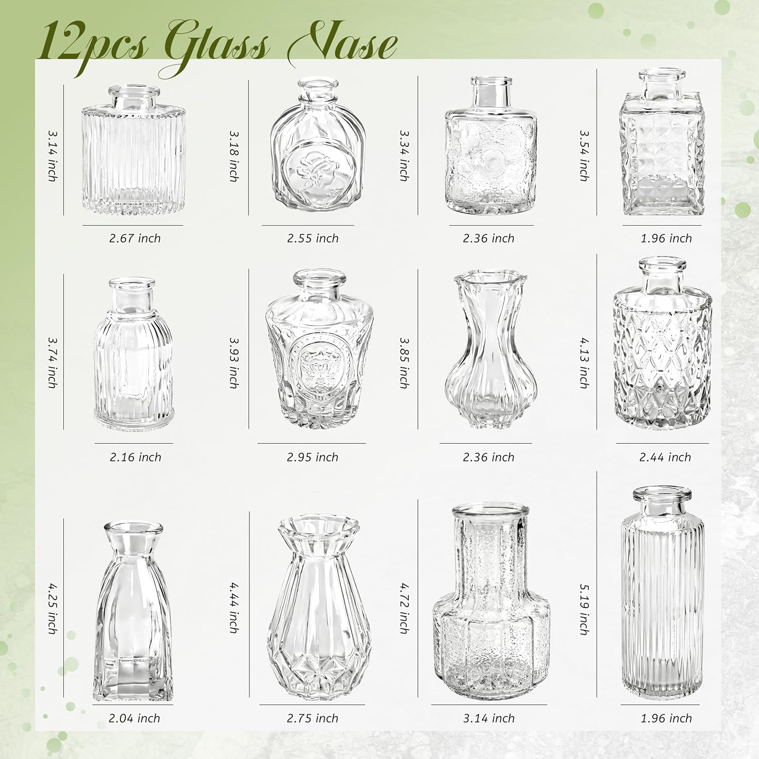 Der Rose Glass Bud Vases Set of 12, Small Bud Vases for Flowers, Rustic Wedding Centerpieces and Home Decor