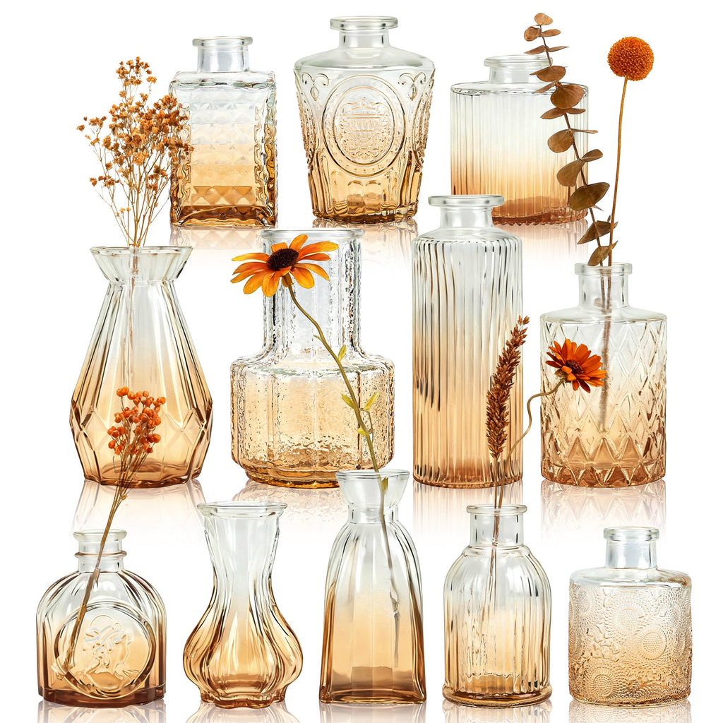Der Rose Glass Bud Vases Set of 12, Small Bud Vases for Flowers, Rustic Wedding Centerpieces and Home Decor