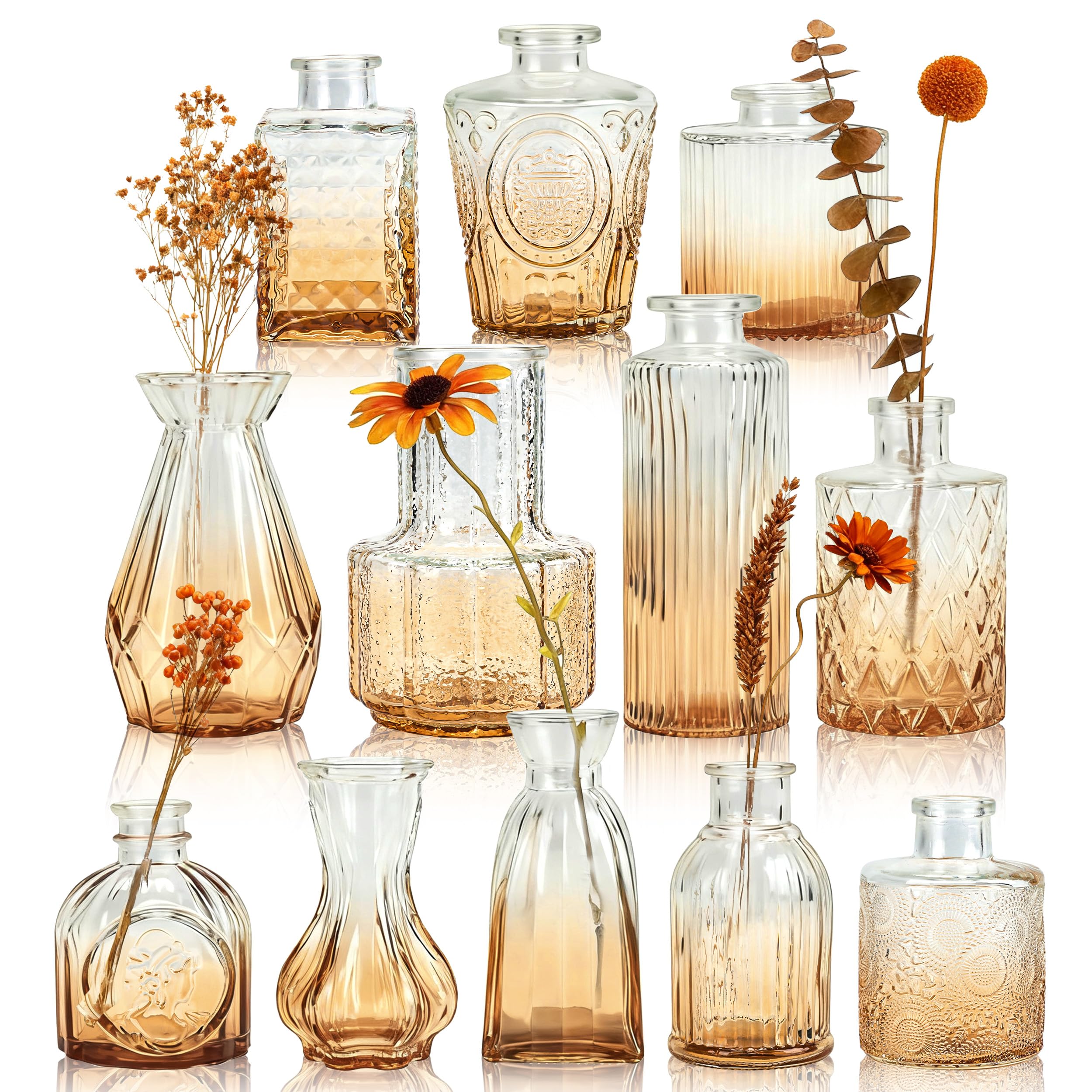 Der Rose Glass Bud Vases Set of 12, Small Bud Vases for Flowers, Rustic Wedding Centerpieces and Home Decor